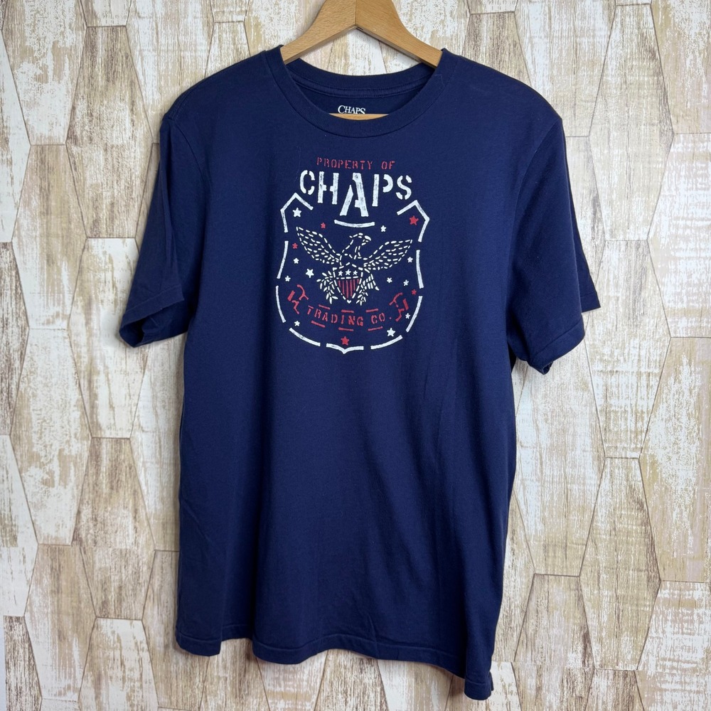 Chaps Mens XL Navy‎ Blue Graphic T-Shirt Property of Chaps Trading Co Eagle Logo